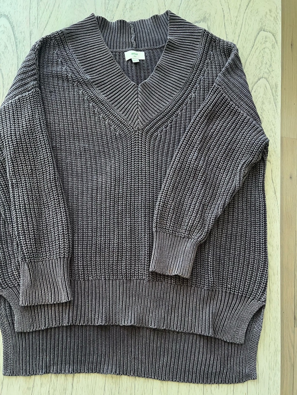 aerie Gray Chunky oversized Knit V-Neck Sweater